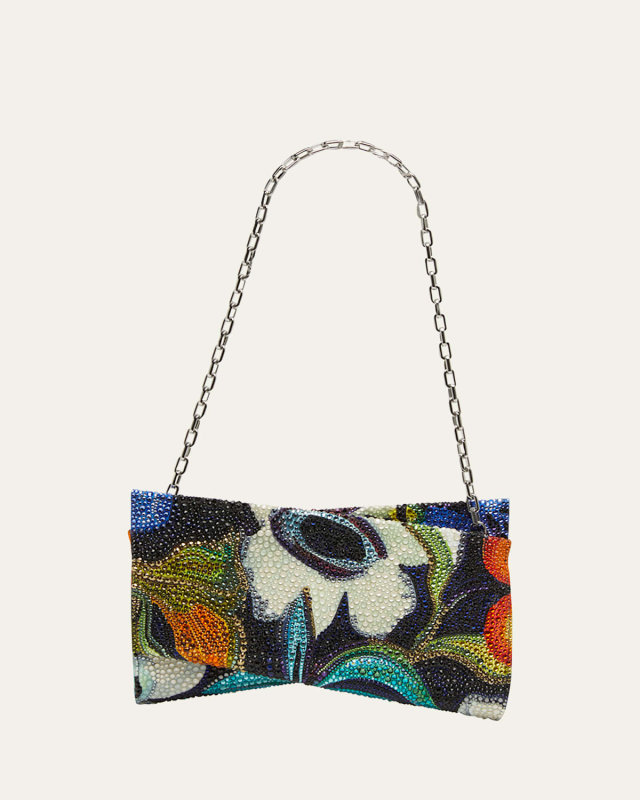 Loubi54 Small Shoulder Bag in Flower Strass Naplak Leather